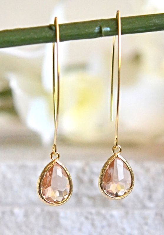 Gold Champagne Drop Earrings. Bridesmaid Gift. Drop Earrings .