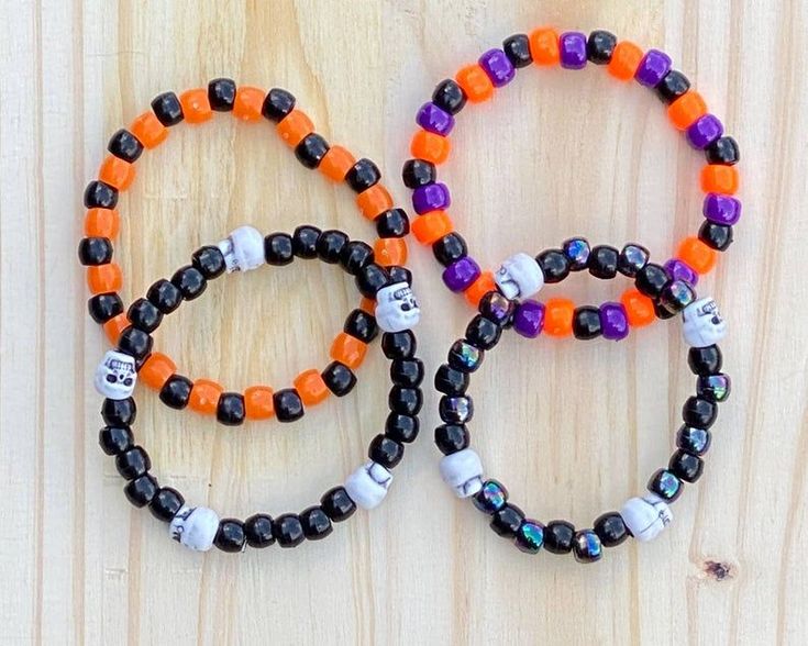 4 Black Halloween Skeleton Kandi Bracelets, Halloween Party Favors .