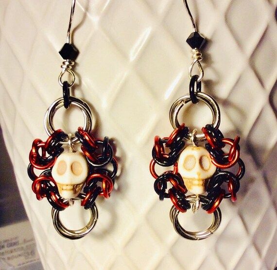 Halloween Skull Earrings Byzantine Chainmaille - Etsy | Skull .