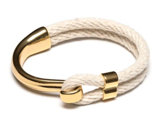 Nautical Rope Bracelet / Ivory Rope Bracelet / Gold Half Hook .