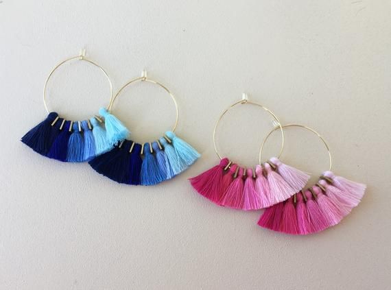 59 Colors/ Mini Tassel Earrings/ 1.6 Gold Hoops/ Tassel - Etsy .