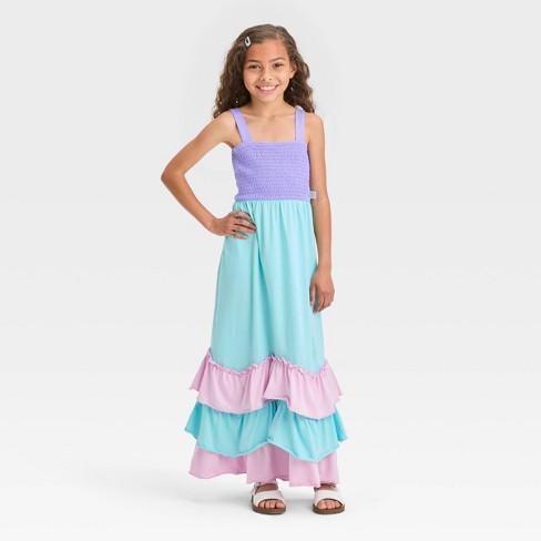 Girls' Disney The Little Mermaid Ariel Ruffle Maxi Dress .