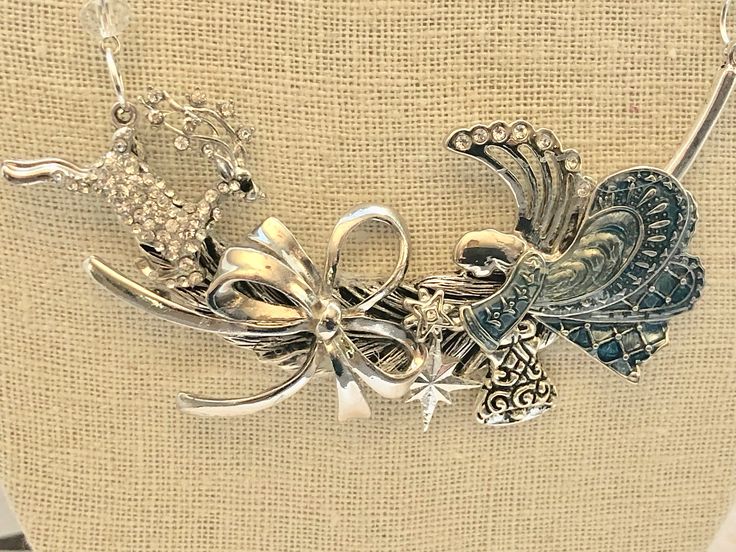 Vintage Repurposed Vintage Christmas Angel Deer Bow Upcycled .