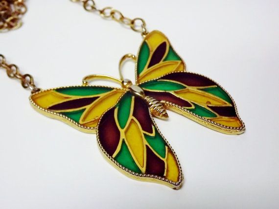 Statement Necklace Butterfly Stained Glass Large by Celebrity .