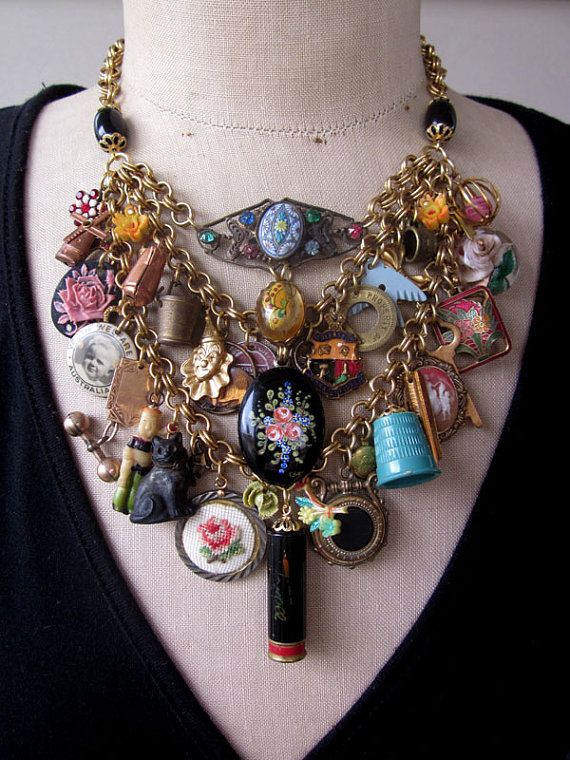 Vintage Necklace, Charm Necklace, Steampunk Necklace, Statement .