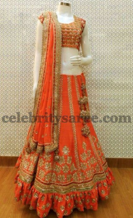 Orange Lace Work Lehenga | Lehenga saree design, Indian outfits .